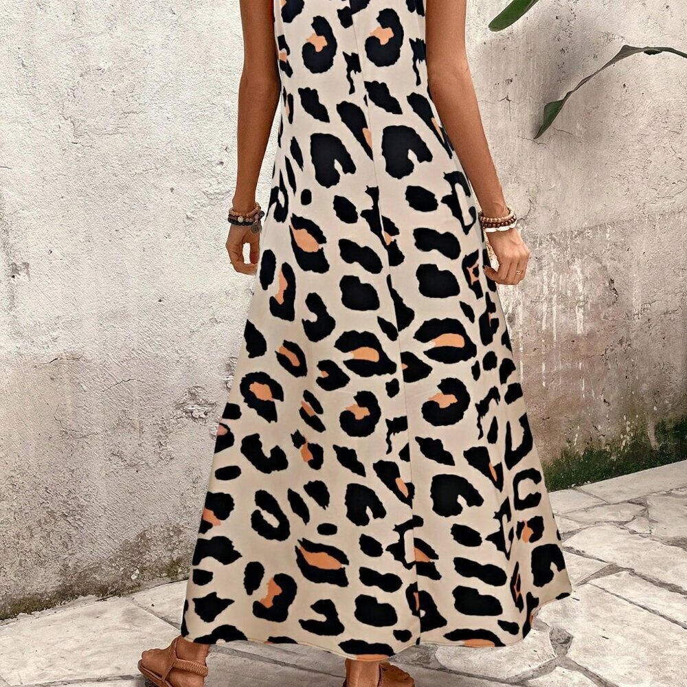 Multicolor Casual Women's Leopard Print Maxi Loose Cami Dress - Picture 2 of 7